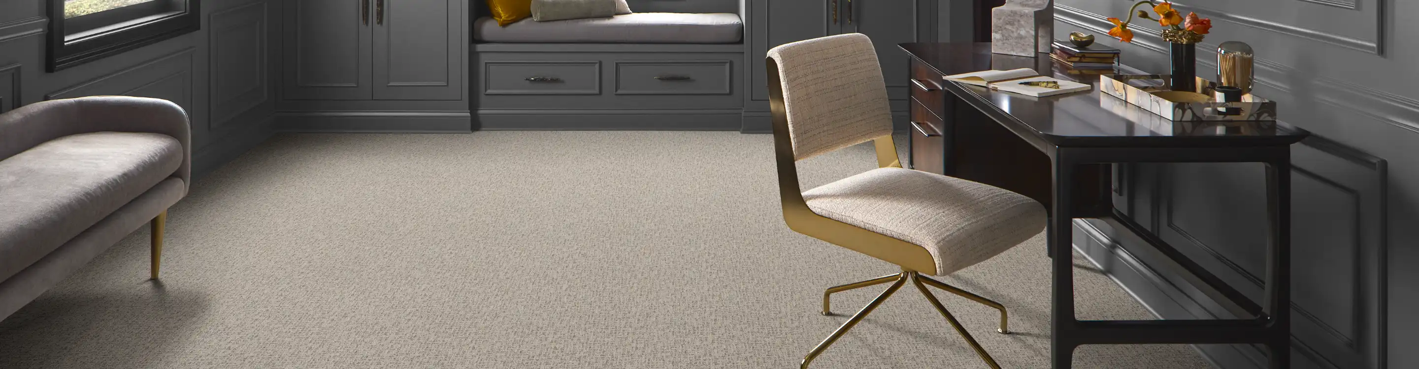 Beige carpet in a moody study